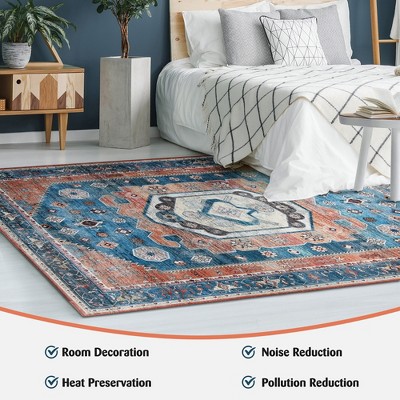 Multicolor Distressed Vintage Synthetic 5' x 7' Non-Slip Area Rug