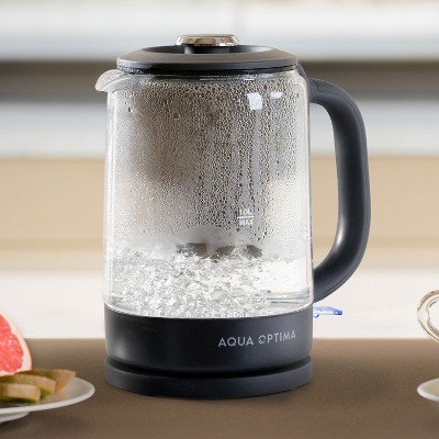 Aqua Optima 1.7L Black Glass Electric Kettle with Filter