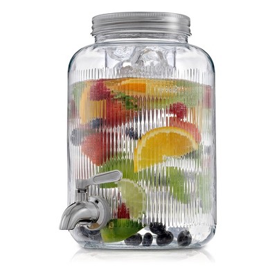 JoyJolt Glass Fluted Drink Dispenser, Ice Cylinder, & Fruit Infuser-1 Gallon Dispensers for Parties