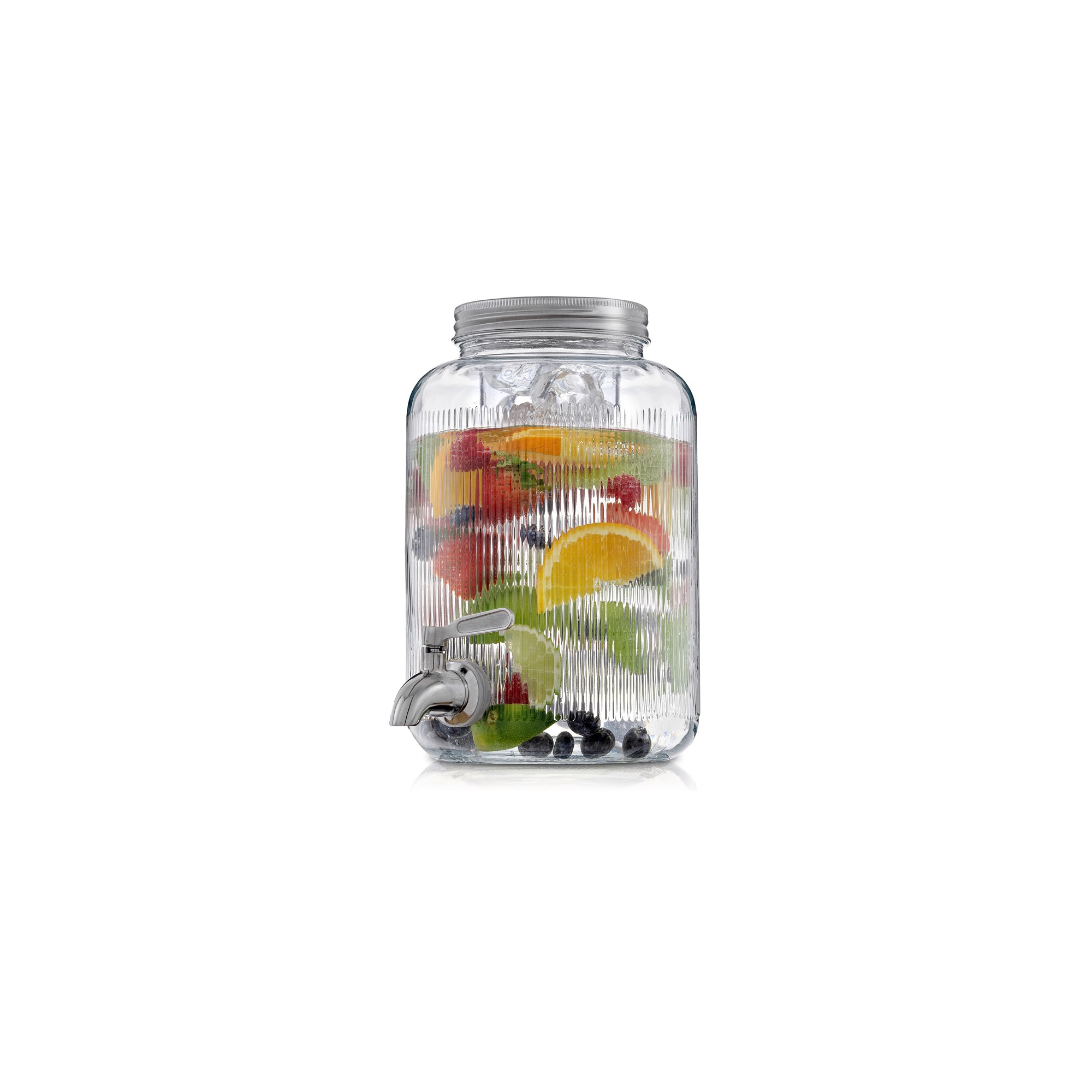 JoyJolt Glass Fluted Drink Dispenser, Ice Cylinder, & Fruit Infuser-1 Gallon Dispensers for Parties