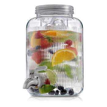 JoyJolt Glass Fluted Drink Dispenser, Ice Cylinder, & Fruit Infuser-1 Gallon Dispensers for Parties