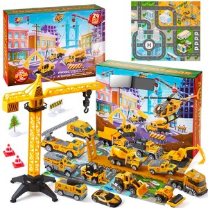 Joyfy 2025 Advent Calendar – 24 Days Alloy Construction Trucks & City Play Mat for Kids Engineering Vehicle for Christmas Gifts (Ages 3+)" - 1 of 4