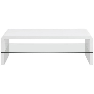 White High Gloss Rectangular Coffee Table with Glass Shelf