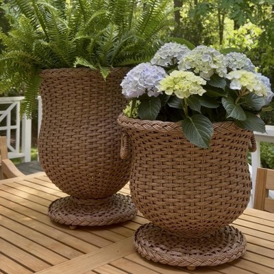 Wicker Outdoor Urn Planter with Planter Pot Tan - Threshold designed with  Studio McGee : Target