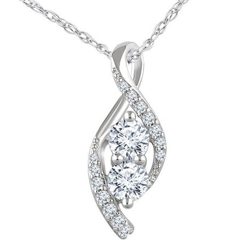 Pompeii3 5/8ct Two Stone Diamond Freeform Pendant 10k White Gold 5/8" Tall - image 1 of 3