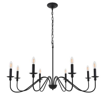 Elegant Matte Black Iron 8-Light Pendant Chandelier