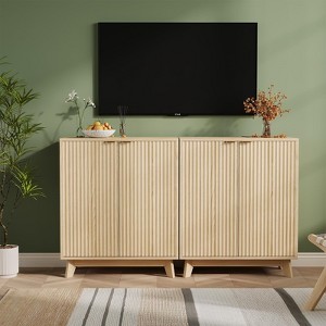 34.5" Fluted Sideboard Buffet Cabinet, Modern Accent Cabinet Console Table with 2 Doors & Adjustable Shelf for Living Room Entryway Kitchen, Natural - 1 of 4