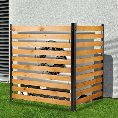 SUGIFT 42 x 38 Inch Outdoor Wooden Privacy Fence Panels with Metal Ground Stakes 2-Panel for Patio Trash Can AC Cover