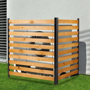 SUGIFT 42 x 38 Inch Outdoor Wooden Privacy Fence Panels with Metal Ground Stakes 2-Panel for Patio Trash Can AC Cover - 1 of 4