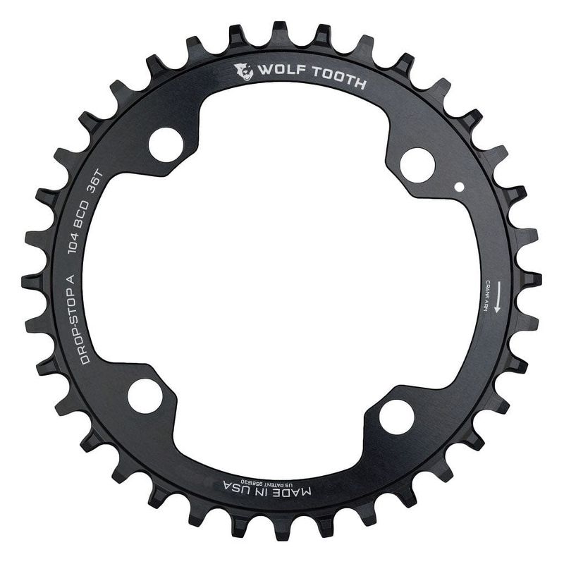 Wolf Tooth Drop Stop A Chainrings 36t 104 BCD 9/10/11/12-Speed 60g Aluminum Blk, 1 of 7