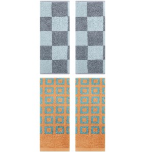 REGALWOVEN 4 Pcs Bathroom Checkered Cotton Face Decorative Hand Towel Set - 1 of 4