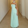 Women Strapless Patchwork Maxi Dress Sexy High Slit Tube Top Party Club with Scarf Long Prom Wedding Guest Dresses - 2 of 4