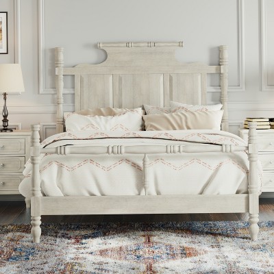 Vintage Country Style Queen/King Size Platform Bed with 56.9" High Crown-Like Headboard, Wood Four Poster Bed Frame - ModernLuxe