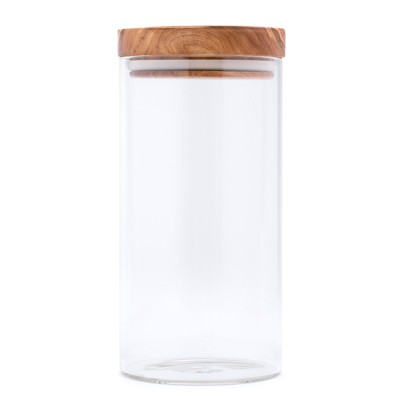 Elegant Borosilicate Glass Jar with French Olive Wood Lid, 900ml