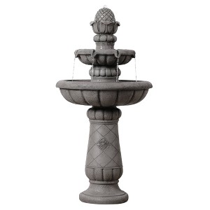 Teamson Home 39" Metal Fiberglass and Polyresin 2-Tier Birdbath Water Fountain Light Gray - 1 of 4