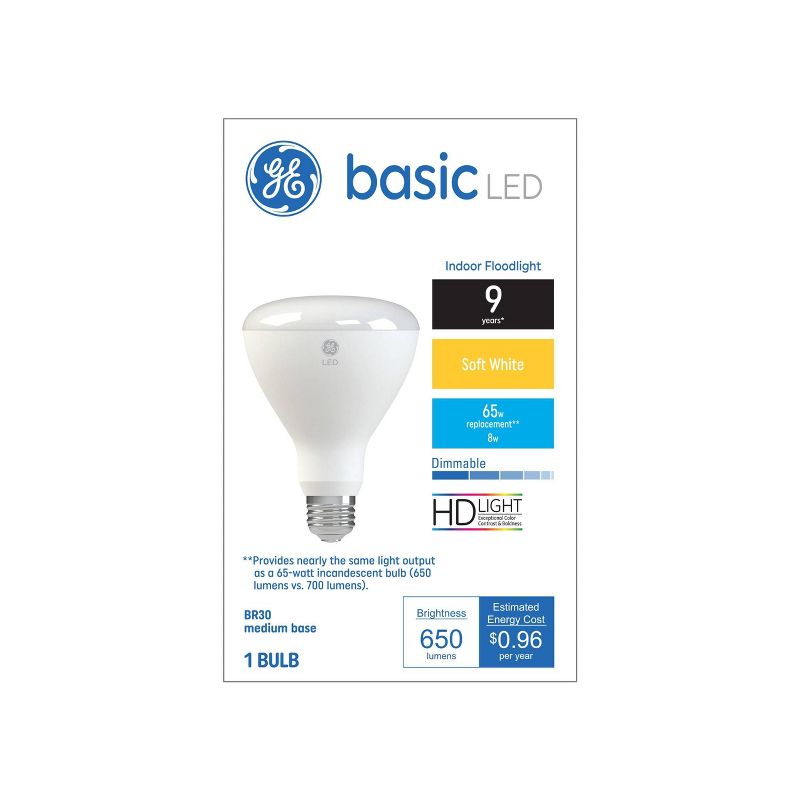 GE 8 Watts Soft White Medium Base LED Basic Indoor Floodlight Bulb, 1 of 7