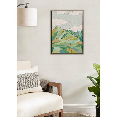 Gray and Green Mountain Landscape Canvas Print with Frame
