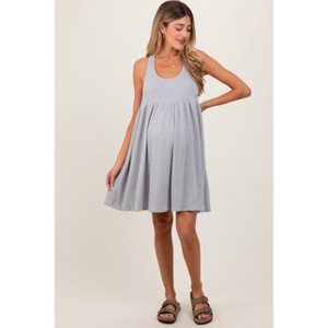 PinkBlush Heather Grey Ribbed Sleeveless Open Back Maternity Midi Dress - 1 of 4