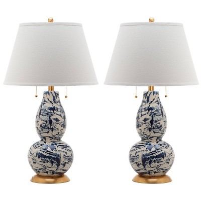  Set of 2 Color Swirls Glass Table Lamp (Includes LED Light Bulb) Navy/White - Safavieh 