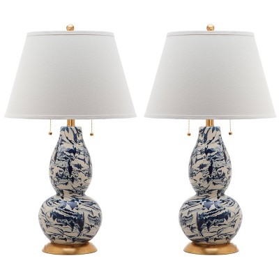  Set of 2 Color Swirls Glass Table Lamp (Includes LED Light Bulb) Navy/White - Safavieh 