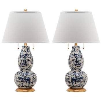 Set of 2 Color Swirls Glass Table Lamps (Includes LED Light Bulb) Navy/White - Safavieh