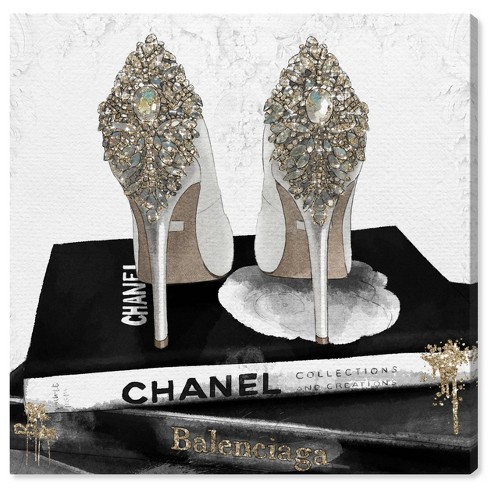 Glam Shoes Glittered Canvas Wall Art, White Sold by at Home