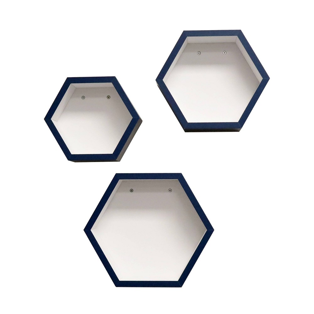 Photos - Kids Furniture 8" x 10" x 12" Set of 3 Hexagon Shelves for Kids' Room Navy - InPlace