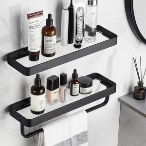 Racxily Bathroom Shelves Wall Mounted Glass Shelves for Bathroom Floating Shelf with Towel Holder Glass Shower Shelf - 1 of 4