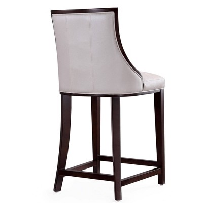 Pearl White and Walnut Faux Leather Counter Stools, Set of 2