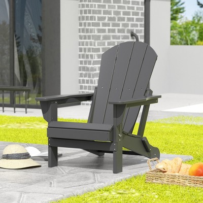 Gray HDPE Outdoor Folding Adirondack Chair with Wide Armrests