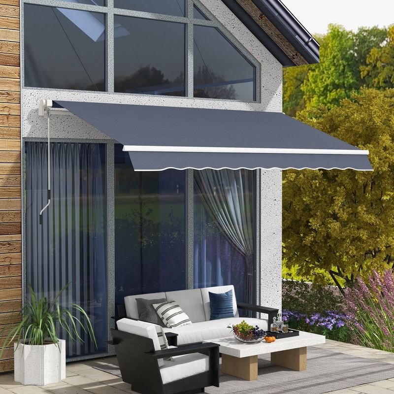 Outsunny 12' x 8' Patio Awning, Canopy Retractable Sun Shade Shelter with Manual Crank Handle for Deck, Yard, Dark Gray, 3 of 7