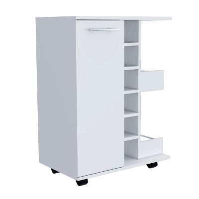 Depot E-Shop Bar Cart, Four Casters, Single Door Cabinet, Two External Shelves
