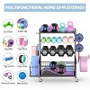 ZACHVO Rolling 3-Tier Dumbbell Rack – Yoga Mat & Kettlebell Storage w/ Hooks, Black - 3 of 4