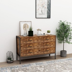 Industrial Style Storage Cabinet Chest With 6 Drawer Sturdy Steel Frame Large Space For Bedroom Living Room, Brown - 1 of 4