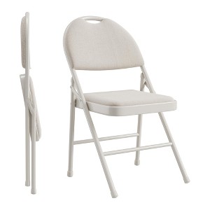 Folding Chairs with Linen Padded Cushion – Heavy Duty Metal Upholstered Foldable Chairs with Backrest - 1 of 4