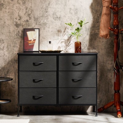 CENGHU Dresser for Bedroom with 6 Drawers, Wide Storage Organizer Unit with Fabric Bins for Bedroom with Metal Frame and Wooden Top for TV
