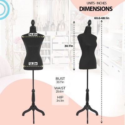 Adjustable Black Female Mannequin with Wooden Tripod Stand
