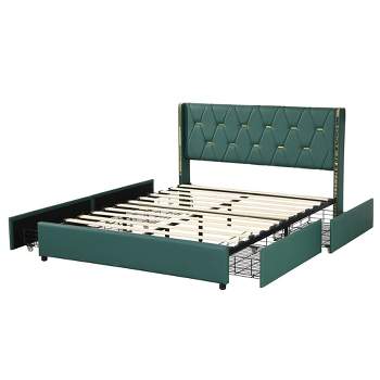 Costway Full/Queen Upholstered Bed Frame with 4 Storage Drawers Headboard