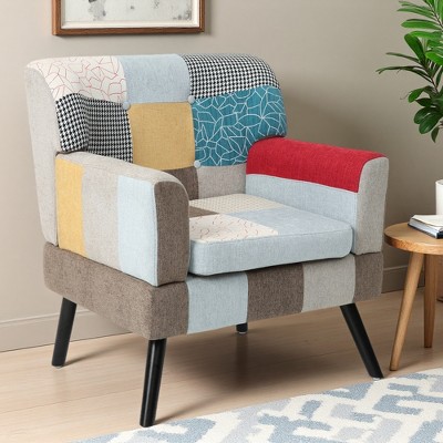 Patchwork Mid-Century Fabric Club Chair with Colorful Design