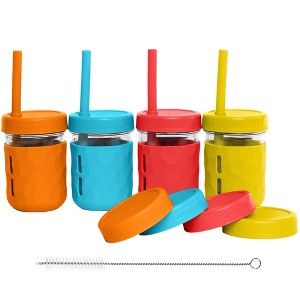 WeeSprout Glass Cups with Lids & Straws, Spill-Resistant Cups for Toddlers & Kids, Set of 4 - 1 of 4