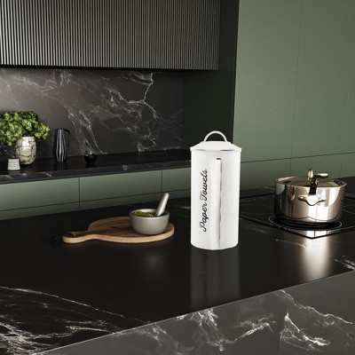 White Enamel Farmhouse Paper Towel Holder with Side Slit