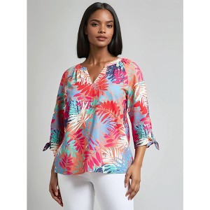 Jones New York Plus V-Neck Print Tie-Sleeve Blouse - 1 of 3