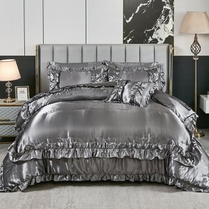 Satin Ruffle Comforter Set Bed in a Bag – 8-Piece Luxury Waterfall Farmhouse Bedding with Sheets, Pillowcases & Cushion Cover - 1 of 4