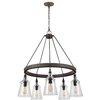 Feiss Loras 28 1/2" Wide Dark Weathered Iron Round 5-Light Chandelier