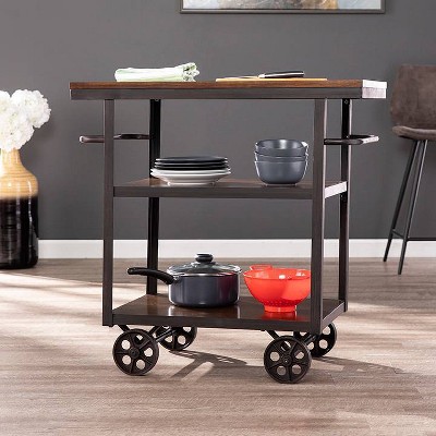 Eliston Industrial Rolling Kitchen Island Brown - Aiden Lane