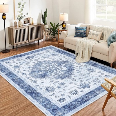 Garvee Soft Floral Area Rug-Stain Resistant-Non Slip Indoor Thin Carpet for Under Dining Table, Bedroom, Nursery Home Office