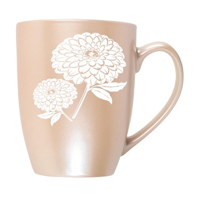 Elanze Designs Botanical Floral Nature Coffee Cup Mug 10 Ounce Ceramic With Shimmery Metallic Finish Elegant Minimalist Zinnia Flower Silhouette