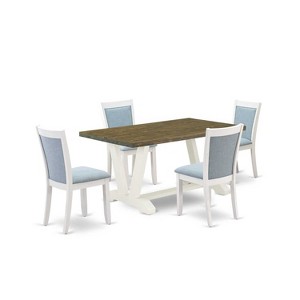 HomeStock 5-Piece Rectangle Wire Brushed Linen White Finish Solid Wood Top Dining Table with 4 Parson Chair - 1 of 4