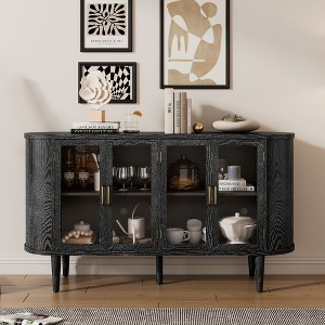 Farmhouse Sideboard Cabinet with Glass Doors, Adjustable Shelves, MDF & Pine Wood Buffet for Kitchen, Dining Room, Living Room - 1 of 4