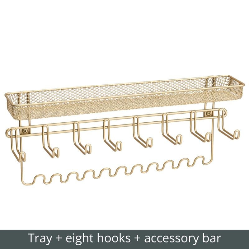 mDesign Steel Wall Mount Jewelry Organizer Rack with 8 Hooks/Basket, 4 of 8